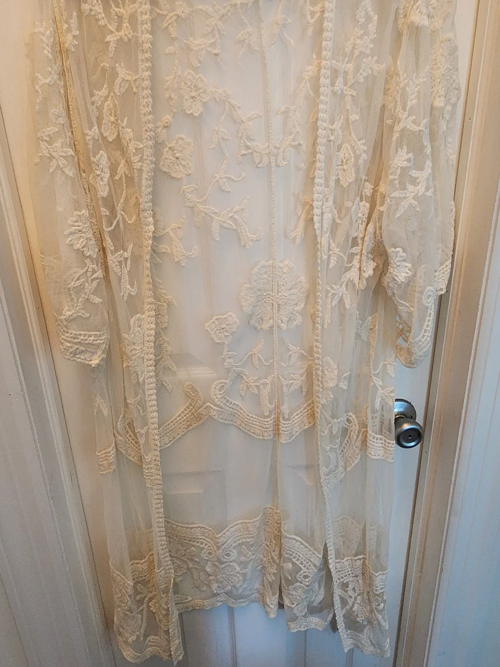 Adiva Cream Sheer Lace Embroidered Drapey Curtain Panel